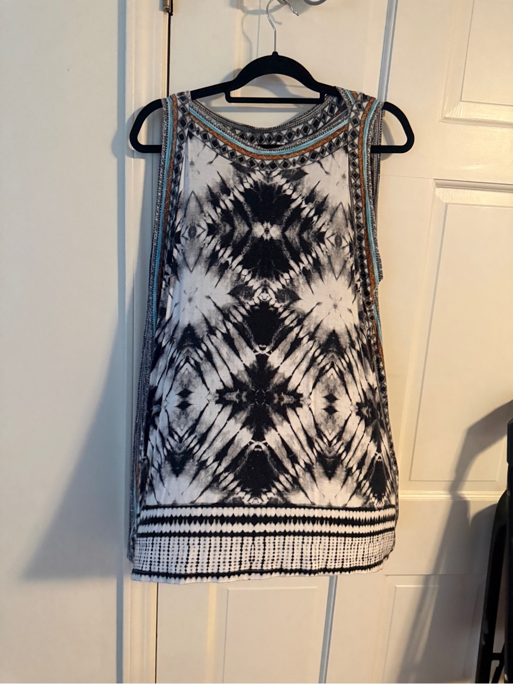 Rose & Olive Black and White Tie-Dye Sleeveless Tank Top with Accent Trim